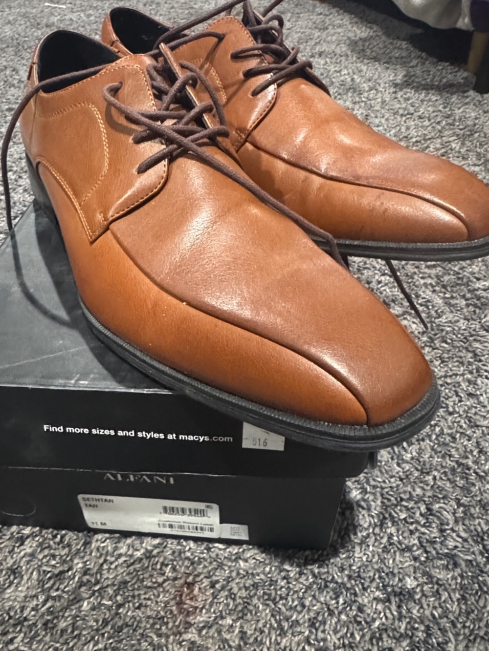 Alfani Men's Brown Lace-Up Leather Oxfords